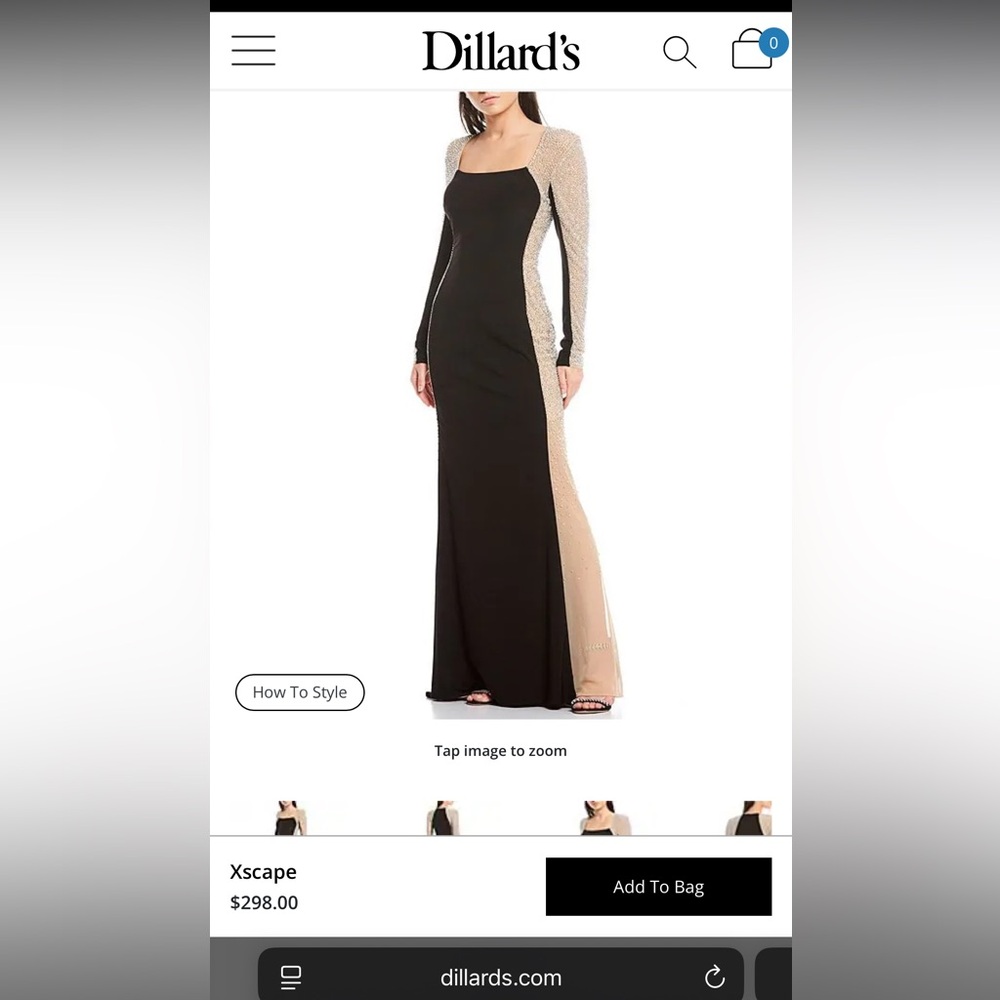 Xscape Elegant Black and Cream Long Sleeve Gown